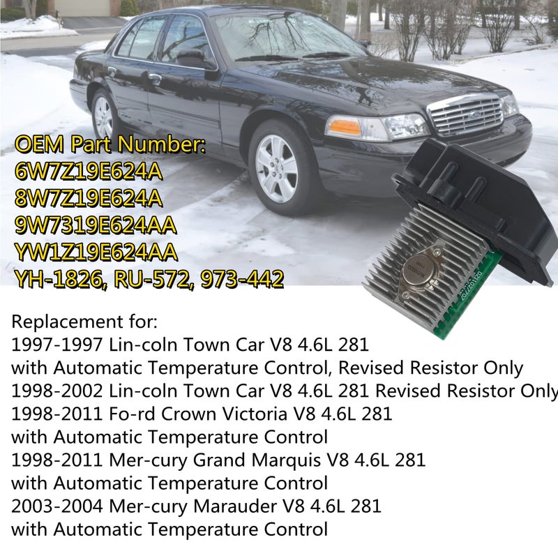 AKWH Blower Motor Control Resistor Module 8W7Z19E624A Replacement for Ford Crown Vic-Toria Mer-cury Grand Mar-quis Lin-coln Town Car 6W7Z19E624A YH-1826 RU-572 973-442 - Image 2